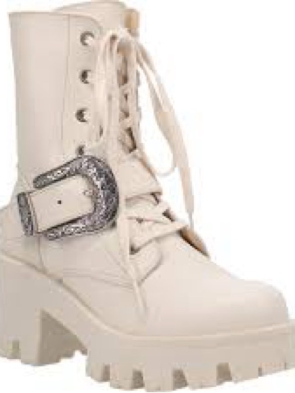 dingo Cream Lace-Up Lug Sole Boot with Silver Buckle